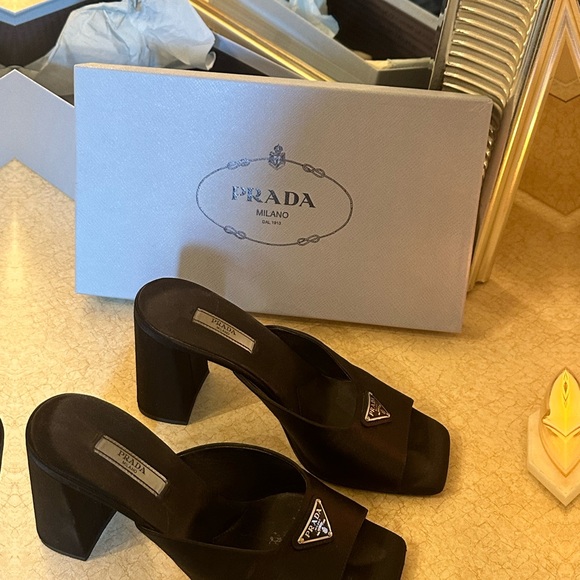 Black Prada Satin Sandal Heels - 38.5/8.5 - Picture 5 of 6